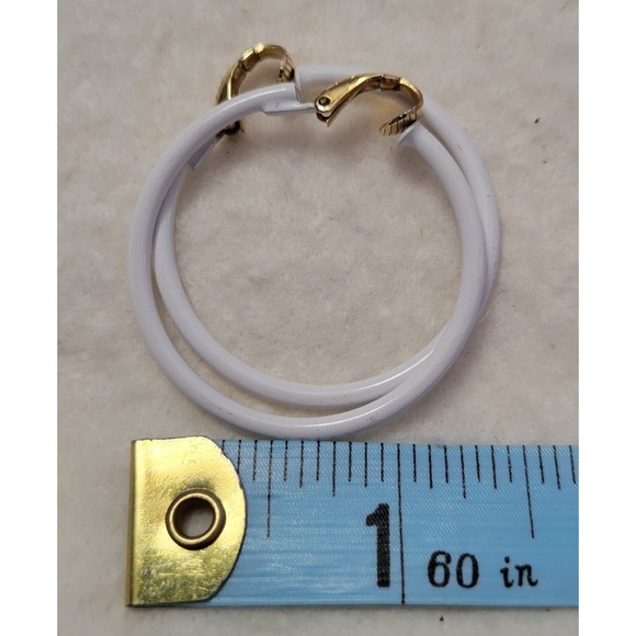 Vintage L H SEGAL California Signed White Enamel Clip On Hoop Earrings 1.25" - Picture 4 of 4
